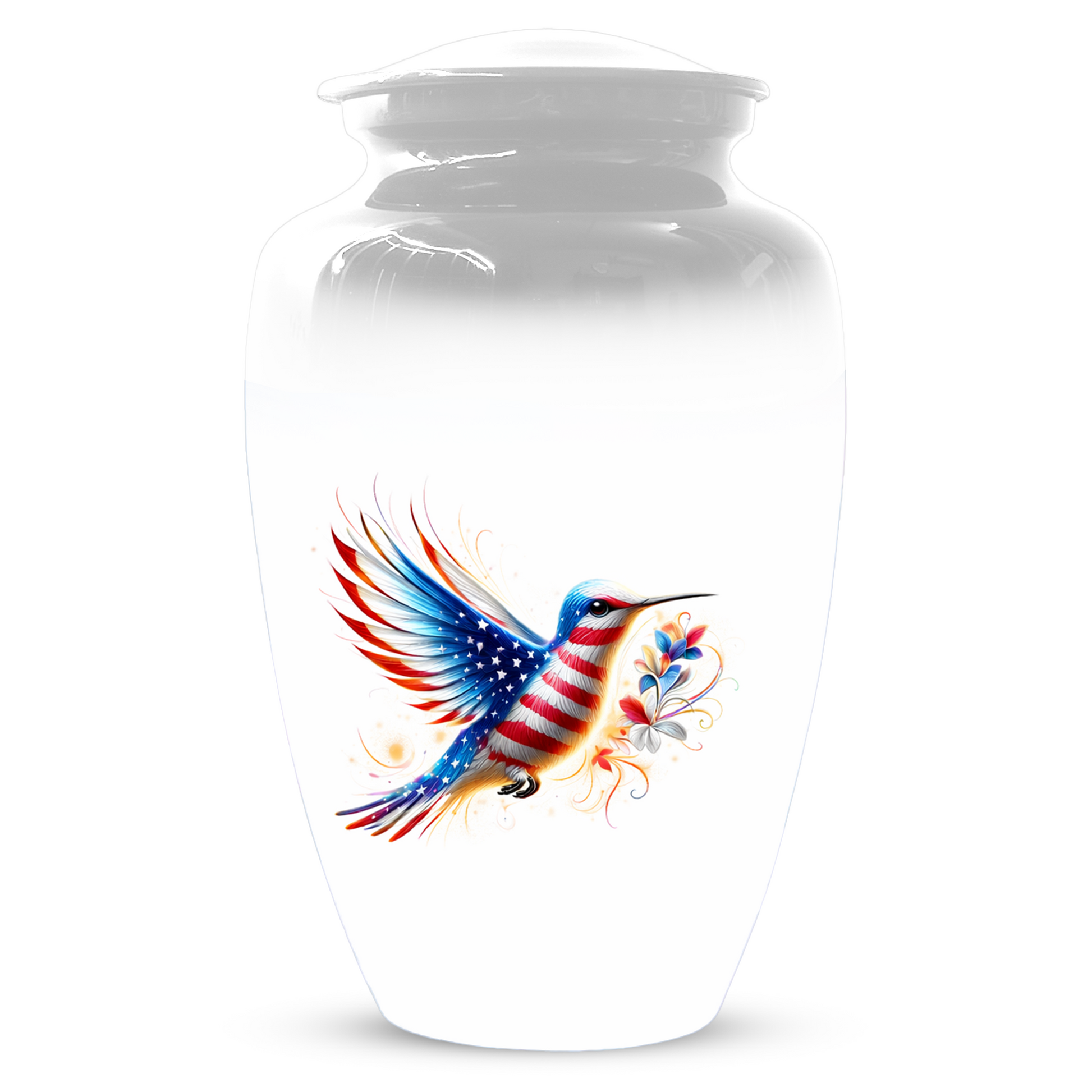 Patriotic Hummingbird Urn for Ashes, American Flag Cremation Urn