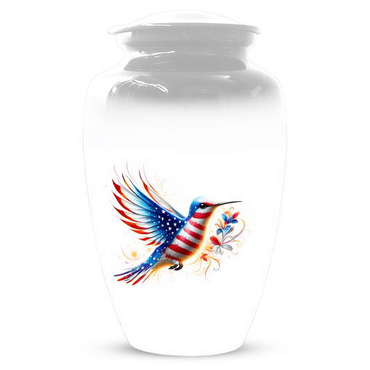 Patriotic Hummingbird Urn for Ashes, American Flag Cremation Urn