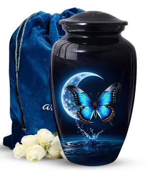 Blue Butterfly Urn for Mom with Moon | Butterfly Cremation  Large Urn for Ashes