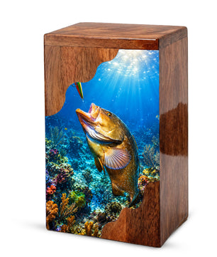 Fishing Wooden Cremation Urn – Ocean Fishing Memorial Urn for Human Ashes