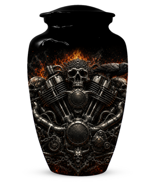 Skull Biker Urn for Ashes -  Personalized Motorcycle Memorial for Dad