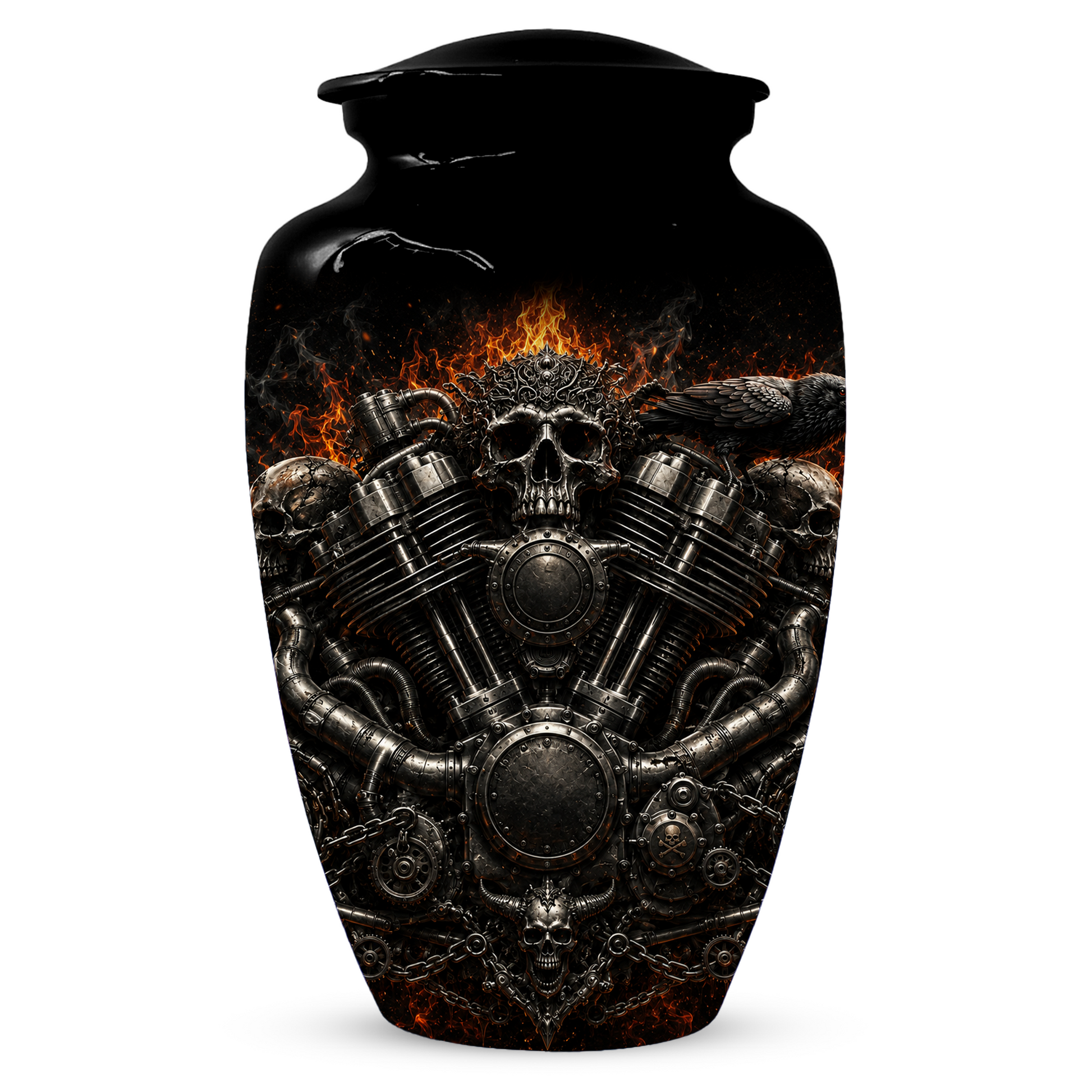 Skull Biker Urn for Ashes -  Personalized Motorcycle Memorial for Dad