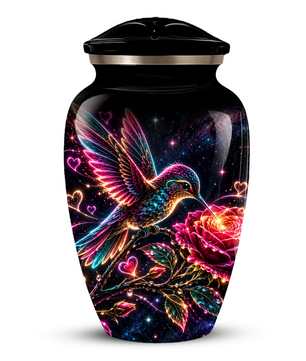 Hummingbird and Rose Cremation Urn for Adult Ashes – Personalized Aluminum Memorial Urn