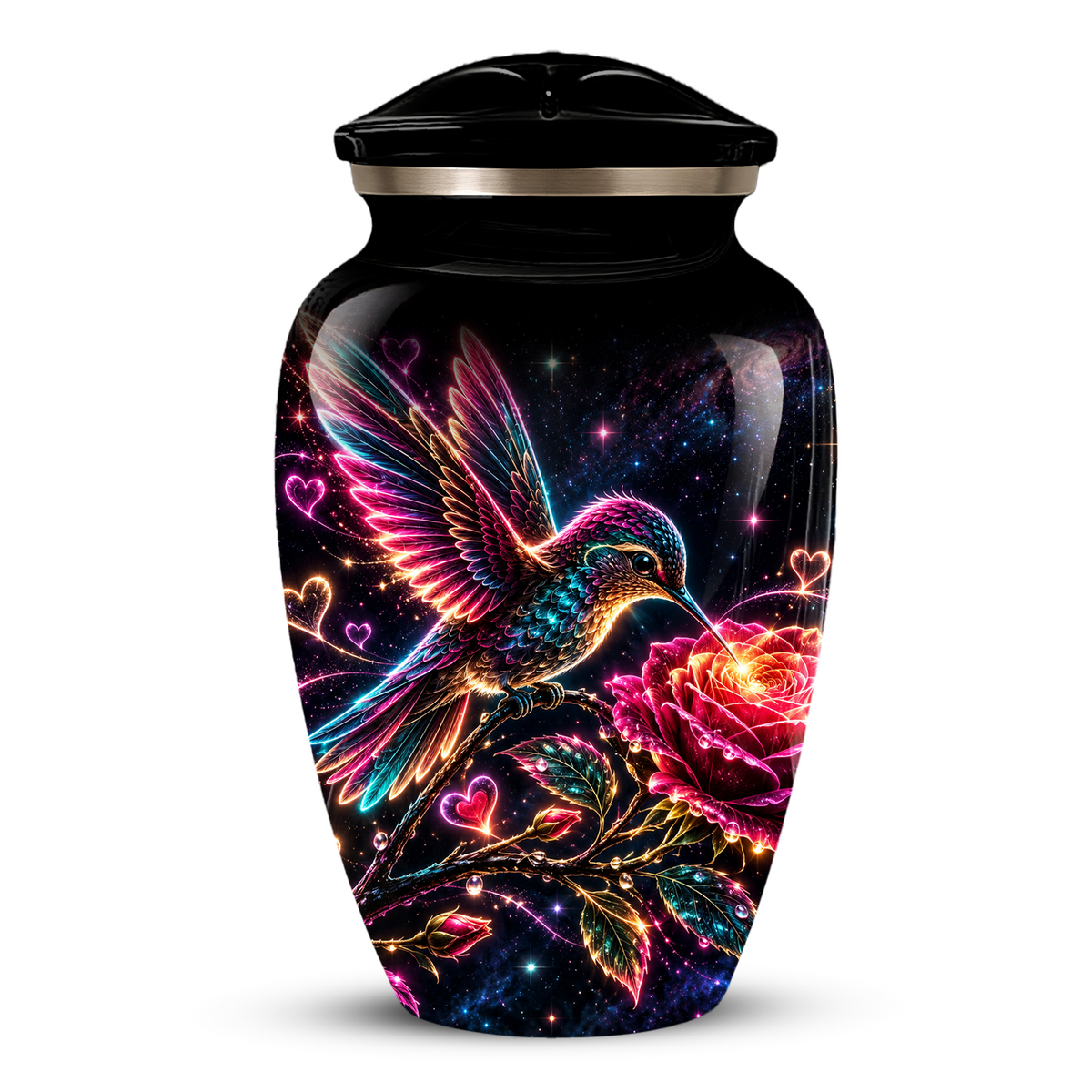 Hummingbird and Rose Cremation Urn for Adult Ashes – Personalized Aluminum Memorial Urn