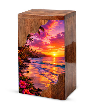 Sunset Beach Wooden Cremation Urn – Coastal Memorial Urn for Human Ashes