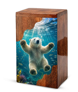 Wooden Cremation Urn for Human Ashes | Polar Bear Memorial Urn