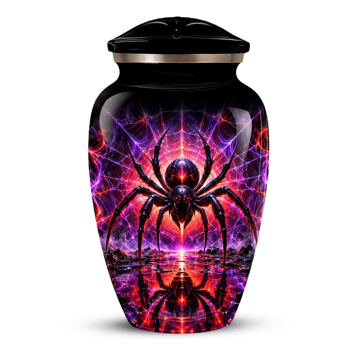 Black Spider Cremation Urn – Gothic Spider Web Adult Memorial Urn for Ashes