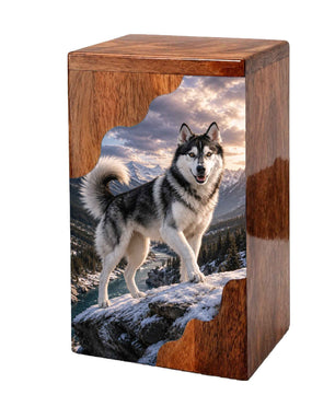 Husky Wooden Cremation Urn – Mountain Memorial Urn