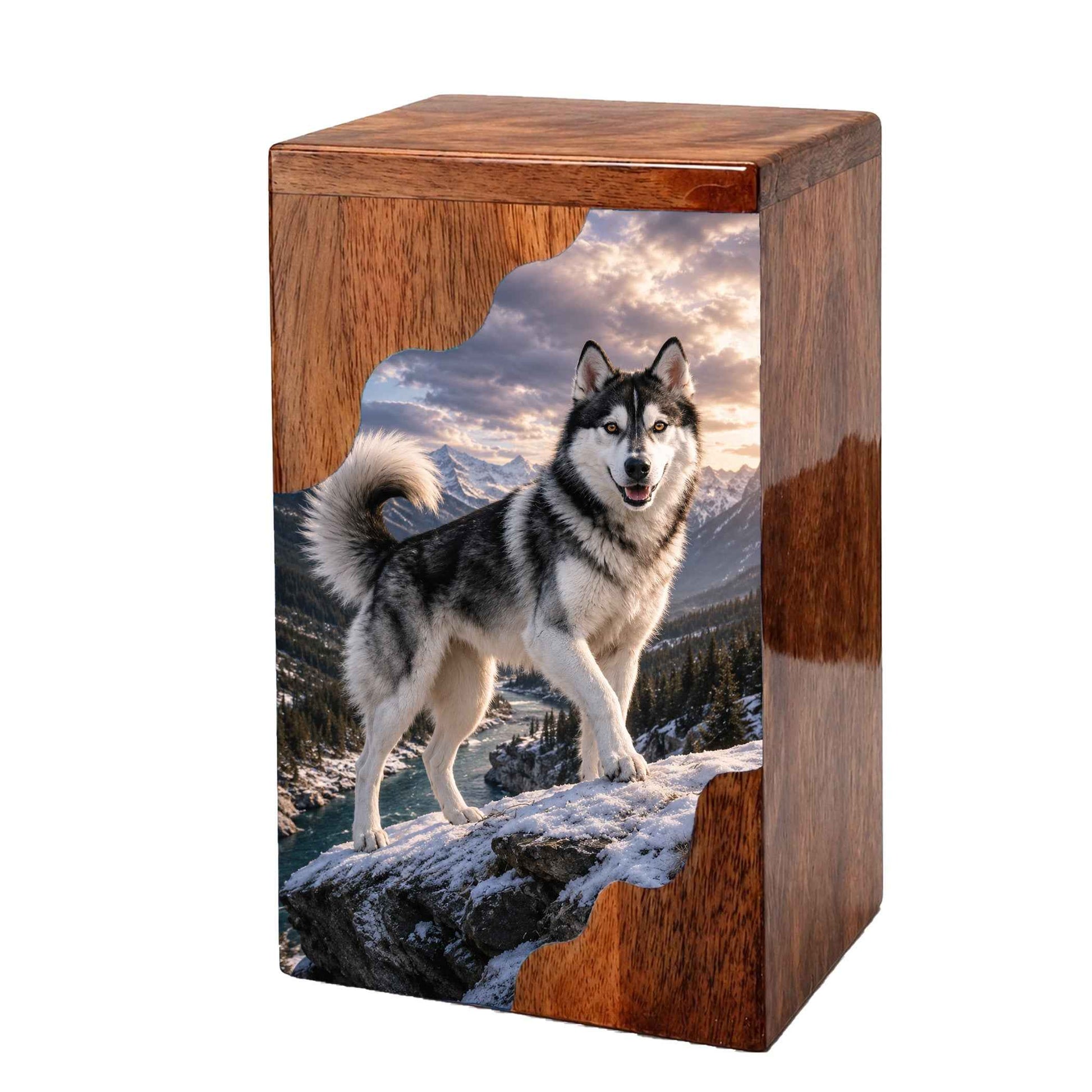 Husky Wooden Cremation Urn – Mountain Memorial Urn