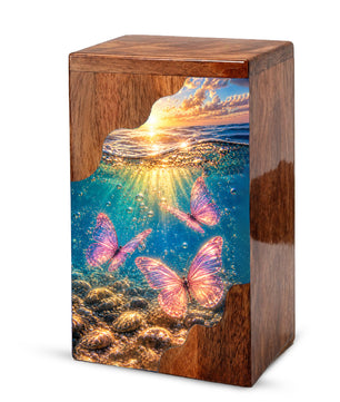 Butterfly Ocean Cremation Urn – Wooden Urn for Human Ashes