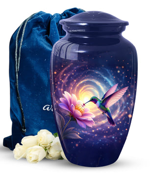 Hummingbird Urn for Mom with Pink Flower | Floral Cremation  Large Urn for Ashes