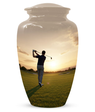 Golf Sunset Adult Urn for Human Ashes | Personalized Golf Cremation Ursn for Men & Dad