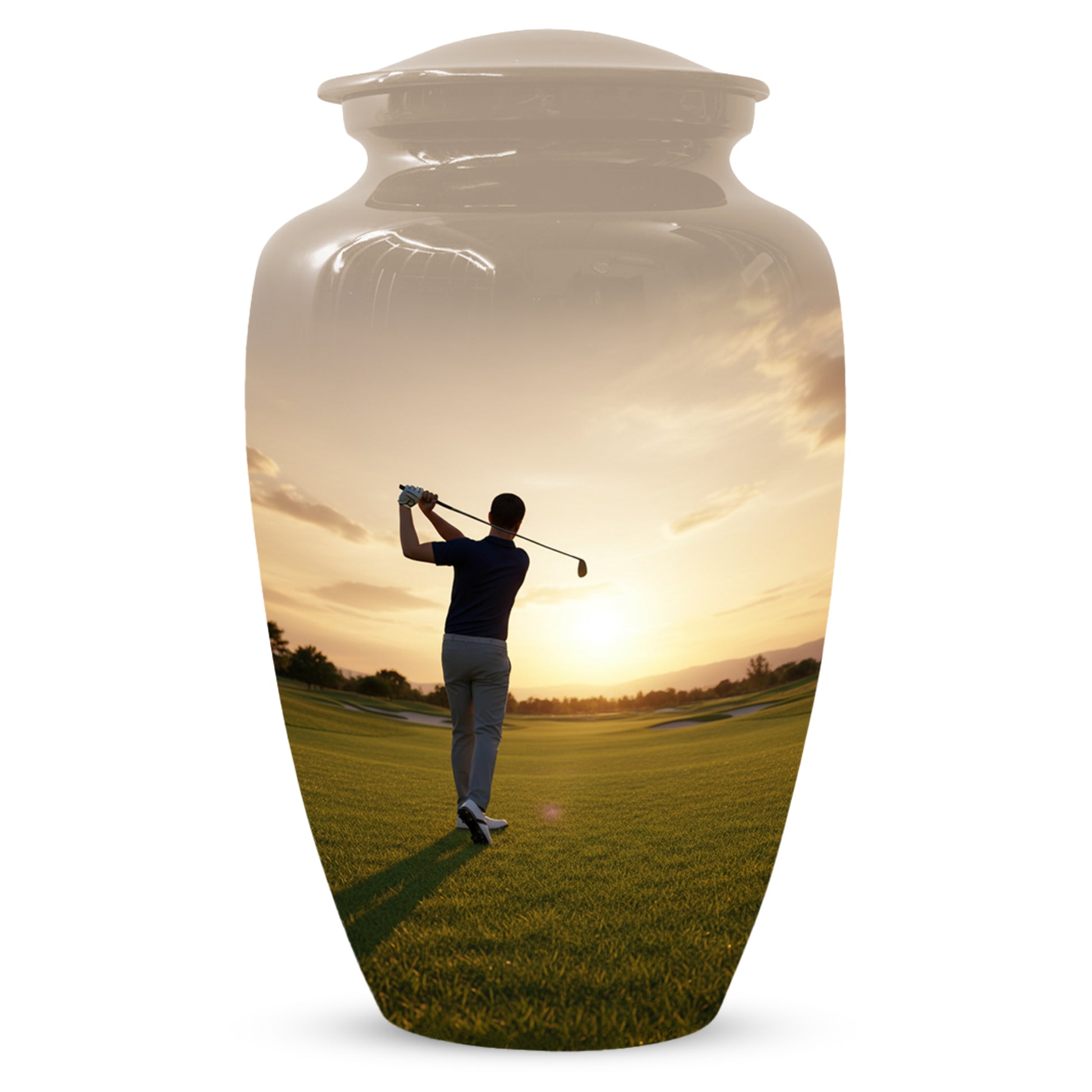 Golf Sunset Adult Urn for Human Ashes | Personalized Golf Cremation Ursn for Men & Dad