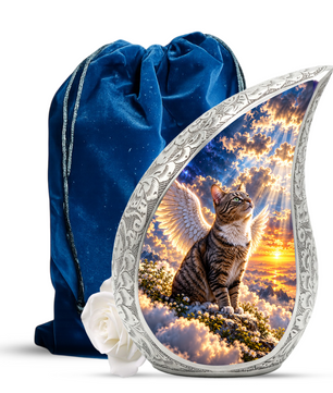 Angel Cat Cremation Urn for Ashes, Winged Cat Memorial Urn, Adult Aluminum Urn