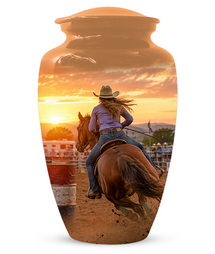 Large Cowgirl Urn for Ashes - Personalized Extra Large Barrel Racer Urns for Mom