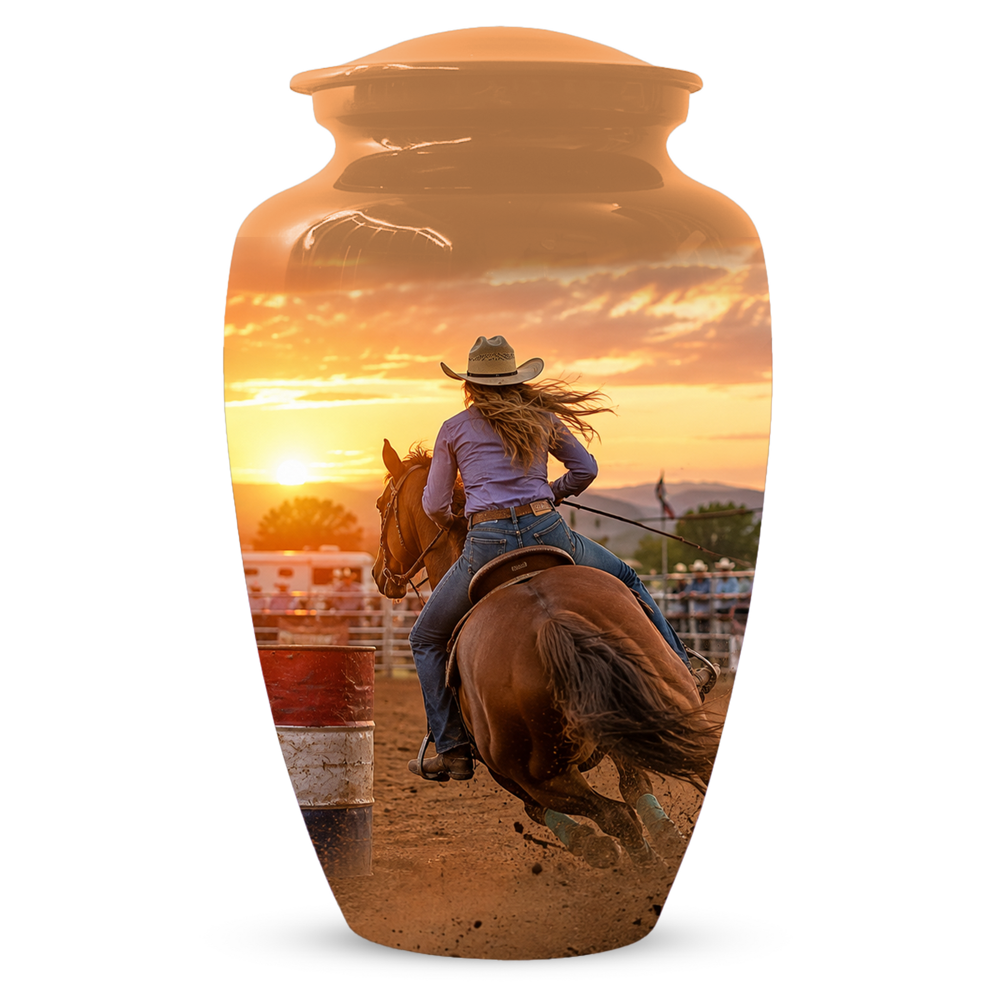 Large Cowgirl Urn for Ashes - Personalized Extra Large Barrel Racer Urns for Mom