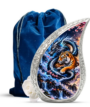 Dragon and Tiger Cremation Urn for Ashes, Asian Mythical Animal Memorial Urn