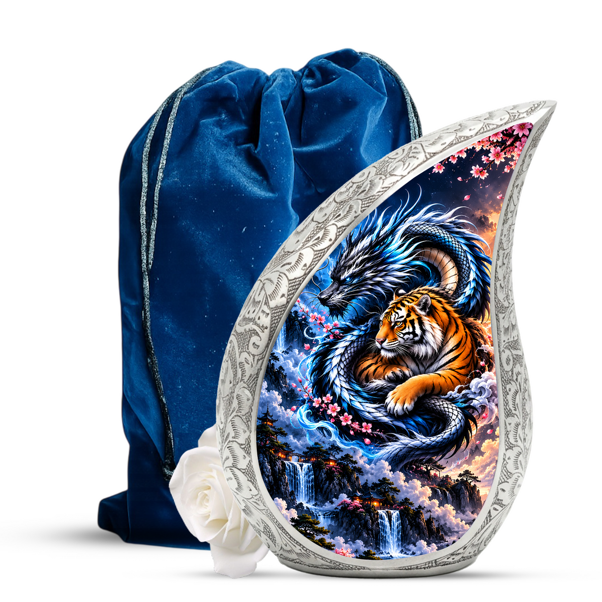 Dragon and Tiger Cremation Urn for Ashes, Asian Mythical Animal Memorial Urn