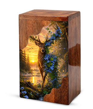 Deer Wooden Cremation Urn – Nature Memorial Urn for Human Ashes