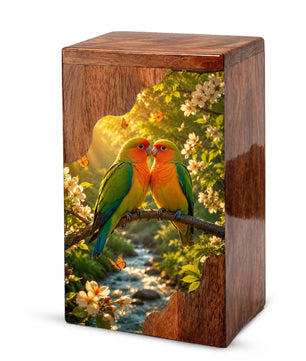 Lovebirds Wooden Cremation Urn – Memorial Urn for Human Ashes