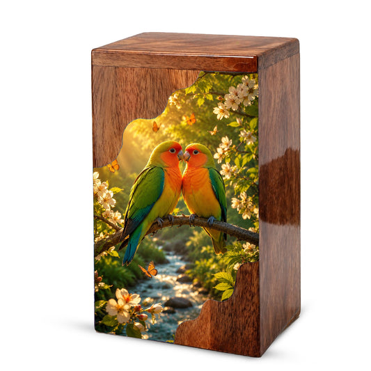 Lovebirds Wooden Cremation Urn – Memorial Urn for Human Ashes