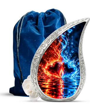 Heart Urn for Ashes, Red and Blue Hearts Aluminum Cremation Urn