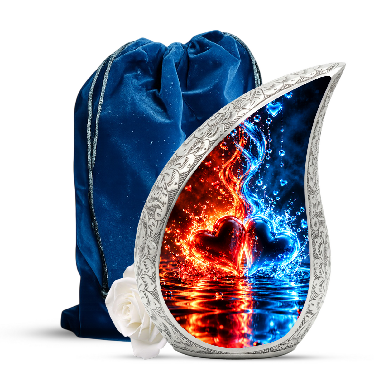 Heart Urn for Ashes, Red and Blue Hearts Aluminum Cremation Urn