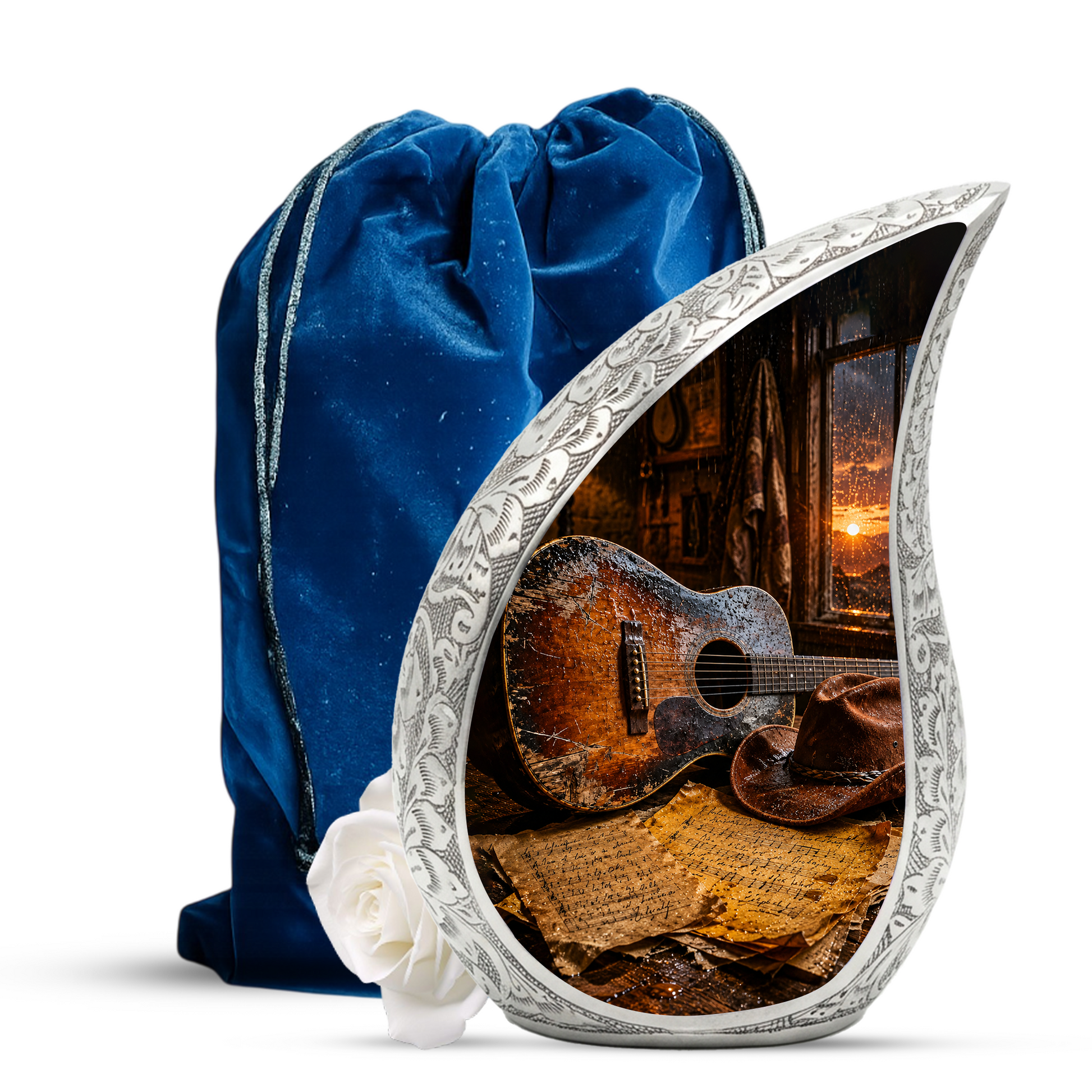 Country Guitar Cremation Urn for Dad – Rustic Memorial Urn for Father,