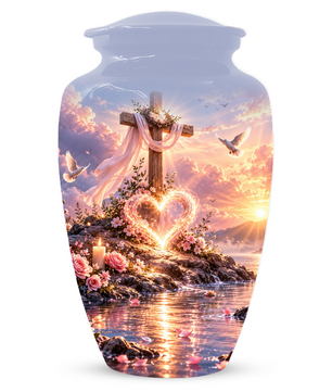 Christian Cremation Urn for Mom - Cross & Dove Extra Large Keepsake Urn