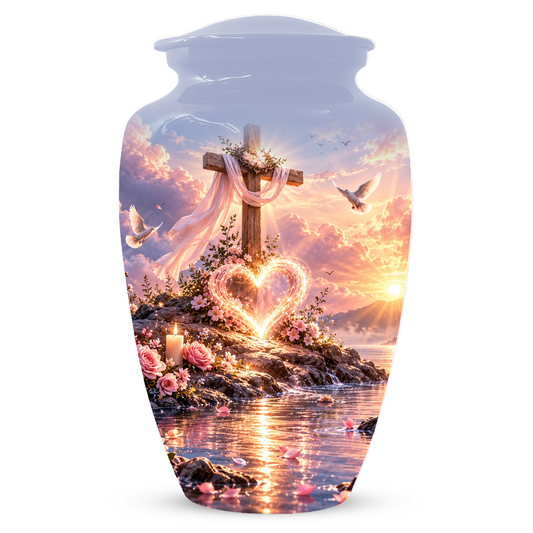 Christian Cremation Urn for Mom - Cross & Dove Extra Large Keepsake Urn