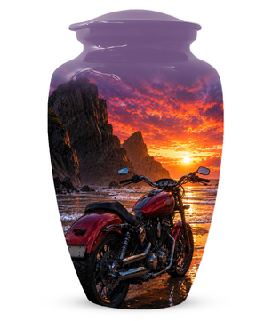 Motorcycle Urn for Dad Ashes -Beach Sunset Memorial Keepsake Urns for Men