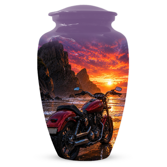 Motorcycle Urn for Dad Ashes -Beach Sunset Memorial Keepsake Urns for Men