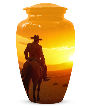 Cowboy Sunset Urn for Adult Ashes | Western Cowboy Cremation Urn for Dad