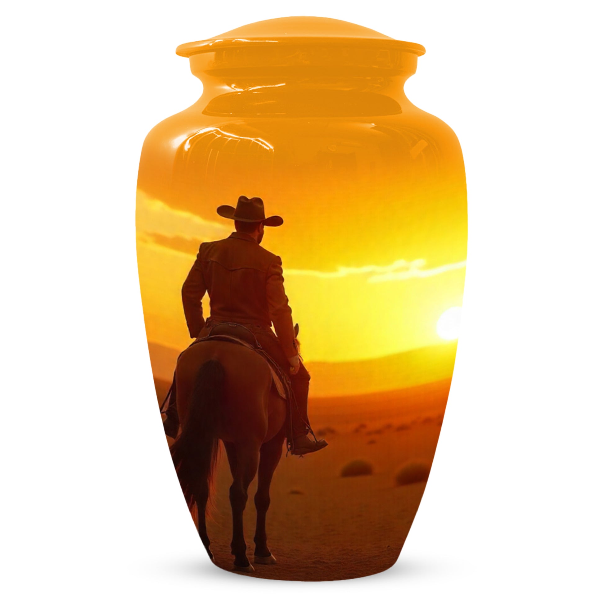 Cowboy Sunset Urn for Adult Ashes | Western Cowboy Cremation Urn for Dad