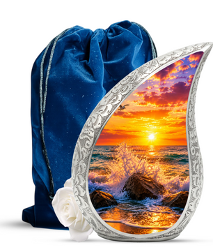 Ocean Sunset Memorial Urn for Mom & Dad – Personalized Cremation Urn for Human Ashes | Beach Funeral Urn for Women & Men