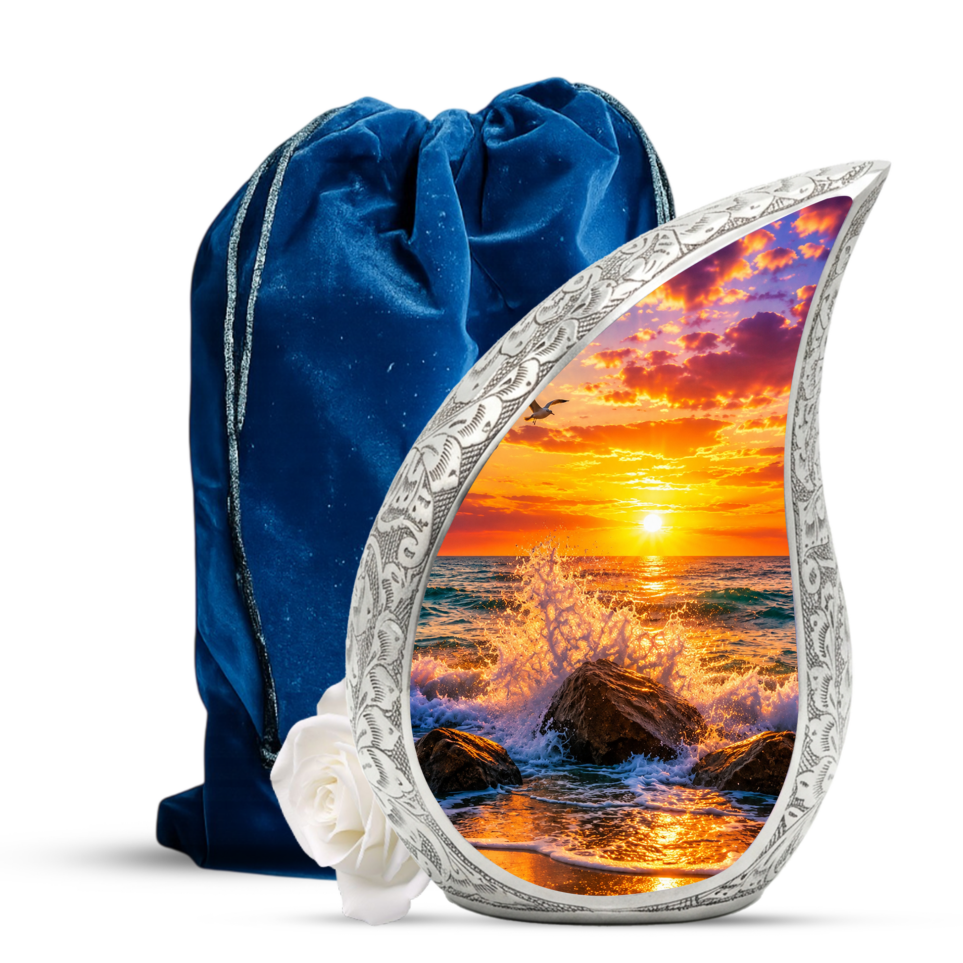 Ocean Sunset Memorial Urn for Mom & Dad – Personalized Cremation Urn for Human Ashes | Beach Funeral Urn for Women & Men