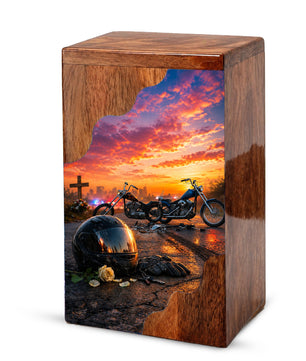 Motorcycle Memorial Wooden Cremation Urn – Wooden Urn for Human Ashes