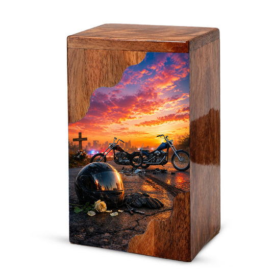 Motorcycle Memorial Wooden Cremation Urn – Wooden Urn for Human Ashes