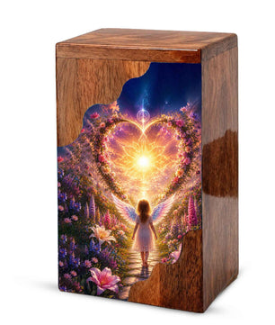Angel Child Wooden Cremation Urn for Mom, Wooden Urn for Human Ashe
