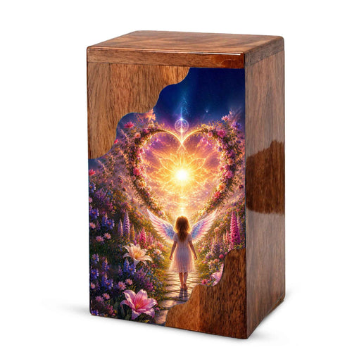 Angel Child Wooden Cremation Urn for Mom, Wooden Urn for Human Ashe