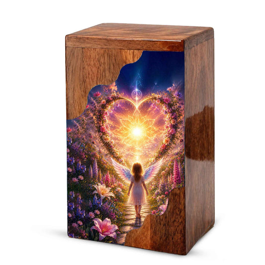 Angel Child Wooden Cremation Urn for Mom, Wooden Urn for Human Ashe