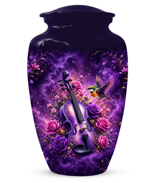 Purple Violin Hummingbird Cremation Urn for Human Ashes, Personalized Memorial Urn for Mom