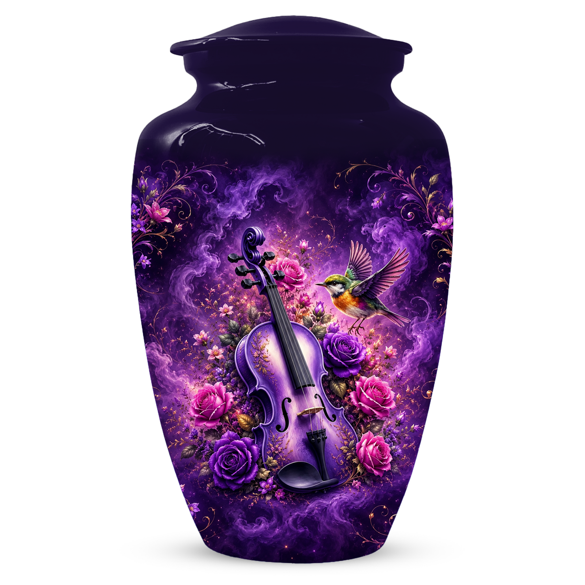 Purple Violin Hummingbird Cremation Urn for Human Ashes, Personalized Memorial Urn for Mom