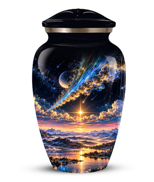 Personalized Adult Cremation Urn for Ashes, Custom Memorial Urn, Galaxy and Mountain Sunset Design