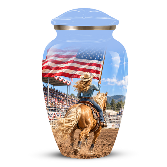 American Flag Cremation Urn – Personalized Cowgirl & Western Memorial Urn for Ashes