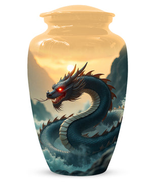 Dragon Sunset Urn for Human Ashes | Adult Cremation Urn | Sunset Dragon Memorial Funeral Urn