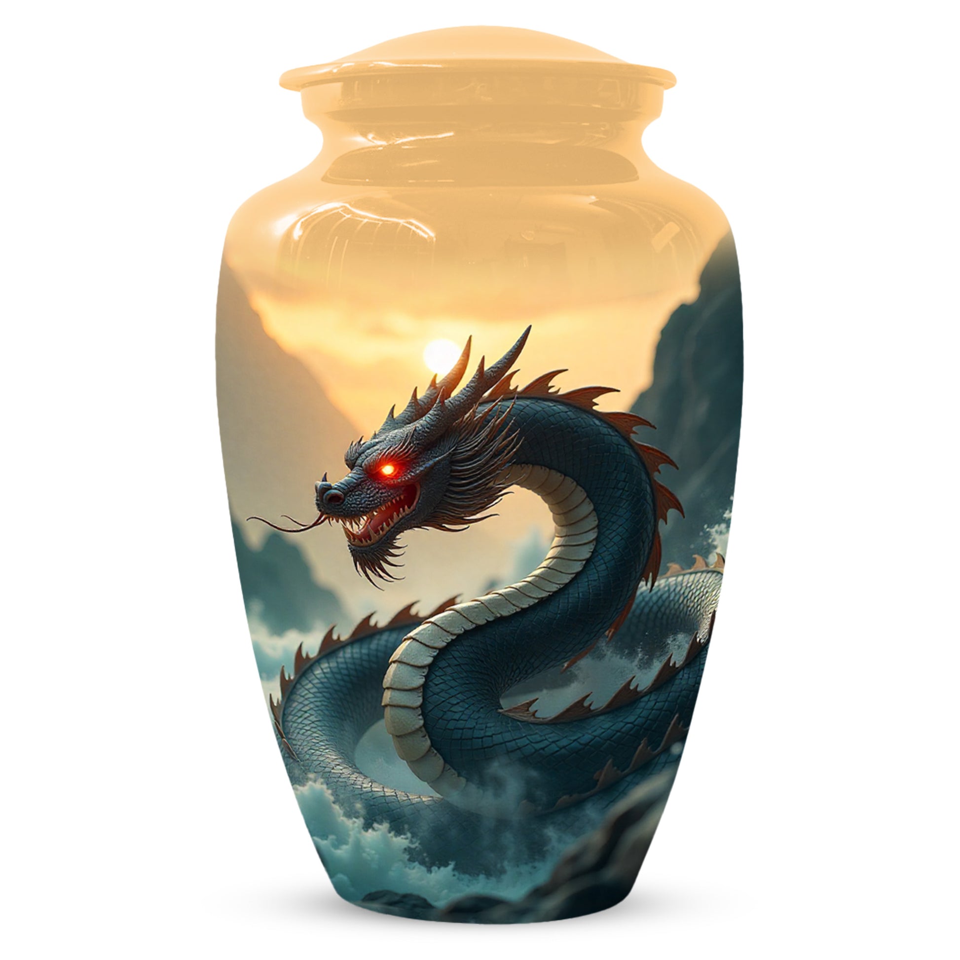 Dragon Sunset Urn for Human Ashes | Adult Cremation Urn | Sunset Dragon Memorial Funeral Urn