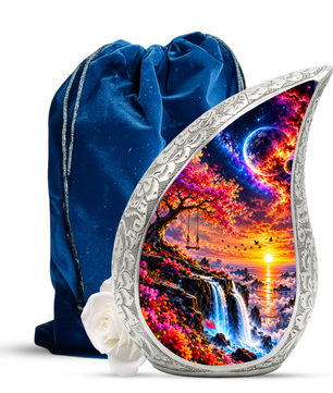 Tree of Life Cremation Urn for Ashes, Nature Memorial Urn, Sunset Waterfall Adult Urn, Tree Memorial Urn,