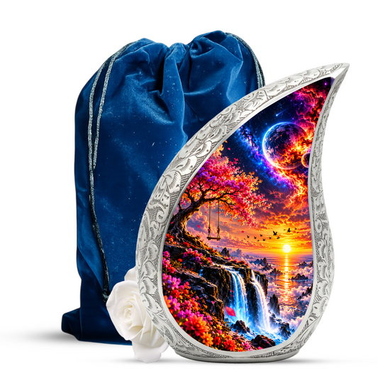 Tree of Life Cremation Urn for Ashes, Nature Memorial Urn, Sunset Waterfall Adult Urn, Tree Memorial Urn,