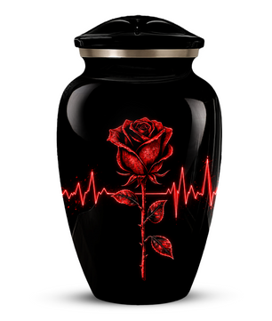 Red Rose Heartbeat Adult Urn for Ashes – Black Adult Cremation Urn, Memorial Urn for Adult Ashes